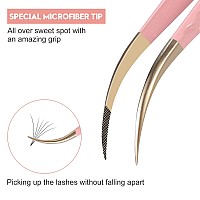 Msqueen Curved Tweezers For Eyelash Extensions Diamond Grip Curved Volume Tweezers Fiber Tip Isolation Lash Tweezers