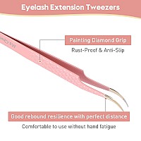 Msqueen Curved Tweezers For Eyelash Extensions Diamond Grip Curved Volume Tweezers Fiber Tip Isolation Lash Tweezers