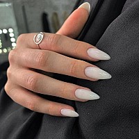 All White Press On Nails Medium Stiletto Almond Kqueenest Pure Color Acrylic Nails Set Reusable Fake Nails With Feature Protecti