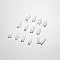 All White Press On Nails Medium Stiletto Almond Kqueenest Pure Color Acrylic Nails Set Reusable Fake Nails With Feature Protecti