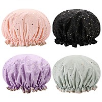 Tbestmax Shower Caps For Women And Girl Long Think Hair Reusable Waterproof Bath Caphat Double Waterproof Layers 4 Pcs