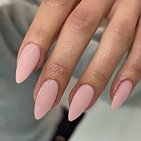 Chalk Baby Pink Press On Nails Medium Stiletto Almondkqueenest Pure Color Acrylic Nails Kit Reusable Fake Nails With Feature Pr