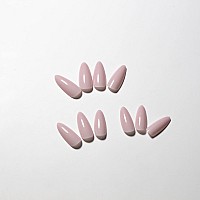 Chalk Baby Pink Press On Nails Medium Stiletto Almondkqueenest Pure Color Acrylic Nails Kit Reusable Fake Nails With Feature Pr