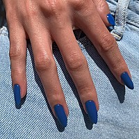 Dark Blue Press On Nails Medium Stiletto Almond Kqueenest Pure Color Acrylic Nails Kit Reusable Fake Nails With Feature Protecti