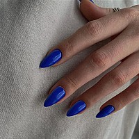 Dark Blue Press On Nails Medium Stiletto Almond Kqueenest Pure Color Acrylic Nails Kit Reusable Fake Nails With Feature Protecti