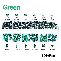 2120Pcs Red Nail Crystals Emerald Green Nail Rhinestones Crystals Glass Gems Stones Multi Shapes Sizes Green Red Round Beads Fla