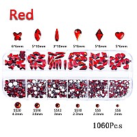 2120Pcs Red Nail Crystals Emerald Green Nail Rhinestones Crystals Glass Gems Stones Multi Shapes Sizes Green Red Round Beads Fla