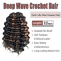 Toyotree Deep Twist Crochet Hair 12 Inch 8 Packs Black Mix Brown Midlength Curly Deep Wave Crochet Hair Synthetic Ocean Wave