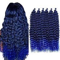 30inch Blue Ocean Wave Crochet Hair Curly Braiding Crochet Hair 6Packs Synthetic Crochet Hair Extensions for Women(30?, Black mix Blue)