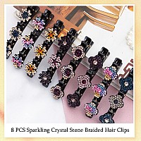 8 Pcs Hair clips Sparkling Crystal Stone Braided Hair Clips for Women Hair Braided Hair Clips for Thick Thin Hair Girls Hair Accessories Clover Hair Clips for Styling Sectioning Large Hair Clips