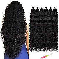 MAYSA Ocean Wavy Crochet Hair Extesnions 6Packs Deep Wave Crochet Hair Synthetic Curly Hair Braiding Extensions (26 Inch, 1B Natural Black)