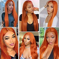 Ginger Orange Lace Front Wigs Human Hair Colored Straight Lace Front Wig 13x4 Hd Transparent Frontal Wigs Human Hair Pre Plucked With Baby Hair Ginger Wig Human Hair Lace Front Wigs for Women 150% Density 16Inch