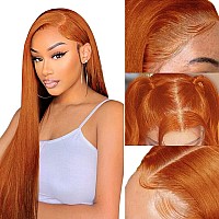 Ginger Orange Lace Front Wigs Human Hair Colored Straight Lace Front Wig 13x4 Hd Transparent Frontal Wigs Human Hair Pre Plucked With Baby Hair Ginger Wig Human Hair Lace Front Wigs for Women 150% Density 16Inch