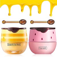 2Pcs Bee Lip Balm Honey Pot Honey Strawberry Lip Balm Moisturizing Lip Sleep Mask With Stick Hydrating Prevention Dry And C