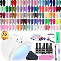 JODSONE 60 PCS Gel Nail Polish Kit with UV Light Base and Matte Glossy Top Coat Nail Gel Polish Soak off Manicure Accessory Tools Suitable for All Seasons