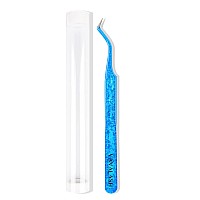 Vavalash Lash Tweezers For Eyelash Extensions Blue Ice Crack Hook Tweezers For Making Volume And Classic Fans 1 Pcs Professional