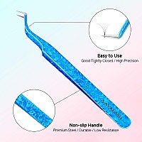 Vavalash Lash Tweezers For Eyelash Extensions Blue Ice Crack Hook Tweezers For Making Volume And Classic Fans 1 Pcs Professional