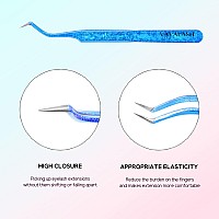 Vavalash Lash Tweezers For Eyelash Extensions Blue Ice Crack Hook Tweezers For Making Volume And Classic Fans 1 Pcs Professional