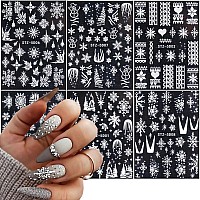 6 Pcs 5D Stereoscopic Embossed White Snowflake Nail Art Stickers Decals 3D Selfadhesive Nail Art Supplies Christmas Snowflake