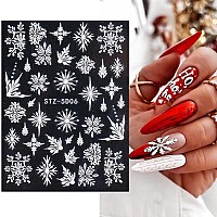 6 Pcs 5D Stereoscopic Embossed White Snowflake Nail Art Stickers Decals 3D Selfadhesive Nail Art Supplies Christmas Snowflake