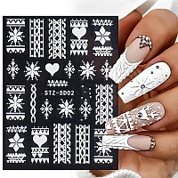 6 Pcs 5D Stereoscopic Embossed White Snowflake Nail Art Stickers Decals 3D Selfadhesive Nail Art Supplies Christmas Snowflake