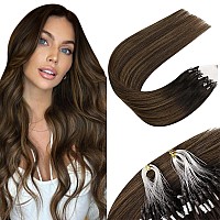 Sunny Hair Micro Hair Extensions Human Hair Ombre Brown Cold Fusion Micro Loop Hair Extension Human Hair Dark Brown Balayage Med