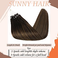 Sunny Hair Micro Hair Extensions Human Hair Ombre Brown Cold Fusion Micro Loop Hair Extension Human Hair Dark Brown Balayage Med