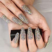 Elevenail 24Pcs Luxurious 3D Crystal Press On Nails Long Coffin False Nails Salon Diy Manicure Reusable Fake Acrylic Diamonds Na