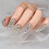 Elevenail 24Pcs Luxurious 3D Crystal Press On Nails Long Coffin False Nails Salon Diy Manicure Reusable Fake Acrylic Diamonds Na