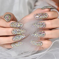 Elevenail 24Pcs Luxurious 3D Crystal Press On Nails Long Coffin False Nails Salon Diy Manicure Reusable Fake Acrylic Diamonds Na