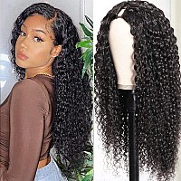 Amznlady Curly V Part Wig Human Hair Brazilian Virgin Human Hair Wigs For Black Women Upgrade U Part Wig Glueless Full Head Clip