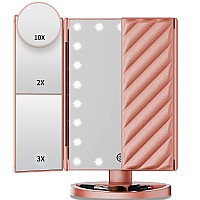 Makeup Mirror Vanity Mirror With Lights Lighted Makeup Mirror With 2X 3X 10X Magnification 21 Led Trifold Compact Mirror Touc