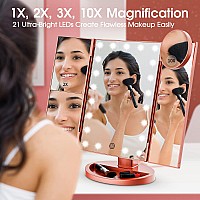 Makeup Mirror Vanity Mirror With Lights Lighted Makeup Mirror With 2X 3X 10X Magnification 21 Led Trifold Compact Mirror Touc