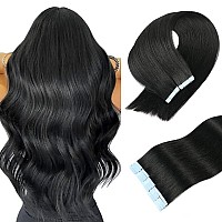 Tape in Hair Extensions Human Hair 100% Real Remy Human Hair Extensions Seamless Straight Hair extensions Real Human Hair Tape in Extensions 24 Inch 20Pieces 50g/Set #1 Jet Black