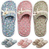 3 Pairs Floral Cotton House Slippers For Women Open Toe Indoor Slippers Comfortable Washable Portable Foldable Guest Travel Hot