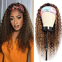 Lauberita Ombre Wig Honey Blonde Wig 4/27 Highglight Wig Headband Wig Human Hair Deep Wave Headband Wig Curly Wig Colored Wigs 20 Inches