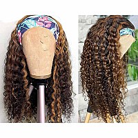 Lauberita Ombre Wig Honey Blonde Wig 4/27 Highglight Wig Headband Wig Human Hair Deep Wave Headband Wig Curly Wig Colored Wigs 20 Inches