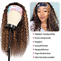 Lauberita Ombre Wig Honey Blonde Wig 4/27 Highglight Wig Headband Wig Human Hair Deep Wave Headband Wig Curly Wig Colored Wigs 20 Inches