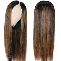 Amznlady V Part Wigs Straight Brazilian Virgin Human Hair Wigs for Black Women Upgrade U Part Wigs Glueless Full Head Clip In Half Wig V Shape Wigs No Leave Out Lace Front Wigs 150% Density Natural Color (26 In, #FB30 Balayage Brown)