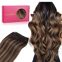 Wennalife Sew In Hair Extensions Real Human Hair Weft Hair Extensions Human Hair 18 Inch 90G Balayage Dark Brown To Chestnut Br