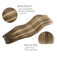 Wennalife Sew In Hair Extensions Real Human Hair Weft Hair Extensions Human Hair 16 Inch 80G Balayage Chocolate Brown To Carame