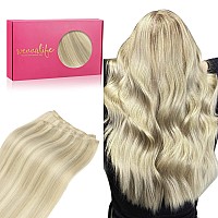 Wennalife Sew In Hair Extensions Real Human Hair 20 Inch 100G Ash Blonde Highlighted Platinum Blonde Machine Weft Hair Extensio