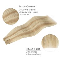 Wennalife Sew In Hair Extensions Real Human Hair 20 Inch 100G Light Blonde Highlighted Golden Blonde Machine Weft Hair Extensio