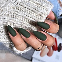 Matte Dark Green Press On Nails Medium Almond Fake Nails Press On Acrylic Nails Set Kqueenest Stiletto Nails Glue On Nails Mediu