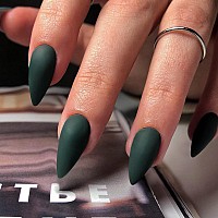 Matte Dark Green Press On Nails Medium Almond Fake Nails Press On Acrylic Nails Set Kqueenest Stiletto Nails Glue On Nails Mediu