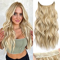 Kookastyle Invisible Wire Hair Extensions With Transparent Wire Adjustable Size 4 Secure Clips Long Wavy Secret Hairpiece 20 In