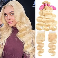 613 Blonde Bundles With Closure Brazilian Body Wave 3 Bundles With Closure Blonde Human Hair Bundles With Closure Remy Hair 22