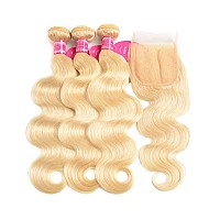 613 Blonde Bundles With Closure Brazilian Body Wave 3 Bundles With Closure Blonde Human Hair Bundles With Closure Remy Hair 22