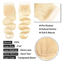 613 Blonde Bundles With Closure Brazilian Body Wave 3 Bundles With Closure Blonde Human Hair Bundles With Closure Remy Hair 22