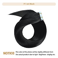 Yilite Tape In Hair Extensions Human Hair 12Inch 1 Jet Black Seamless Silky Straight Tape In Human Hair Extensions 20Pcs 40G